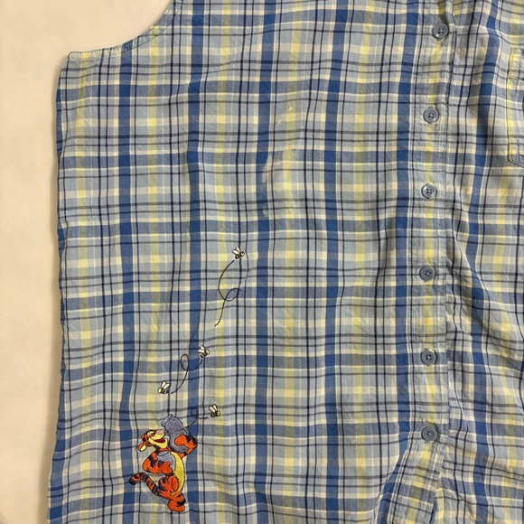 Pooh Woman Plaid Sleeveless Button Up Shirt Plus Size Embroidered Tigger Pooh - Picture 9 of 10
